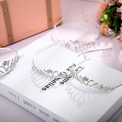 Remuuly 12 Pcs Princess Tiara for Women Silver Queen Tiara Rhinestone Hair Accessories, Princess Headbands Bulk for Bridal Wedding Birthday Prom Christmas Party, with Comb