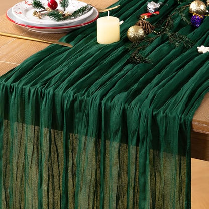Emerald Green Cheesecloth Table Runner Christmas Green Table Runner Boho Gauze 120 Inches Cheese Cloth Table Decor for Xmas Holiday Season Parties Wedding Bridal Baby Shower Tea Party