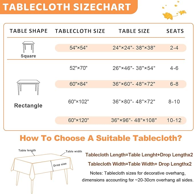 Fall Rectangle Tablecloth 60 x 102 Inch, Thanksgiving Autumn Harvest Maple Leaves Table Cloth, Spill Proof Wipeable Washable Rectangular Table Covers for Party Picnic Dinner Decor