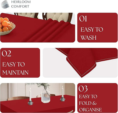 Red Cotton Tablecloth, Table Cover 52x70 Inch, Fits 4-6 Seats, Soft, Washable, Wrinkle Resistant, Rectangle Table Cloth for Dining, Anniversaries, Festive Gatherings, Family Dinner