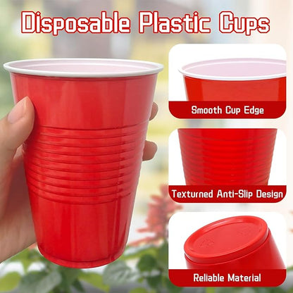 200 Count Plastic Cups Disposable - 16 oz Red Cups for Party Birthday Picnics Christmas Party