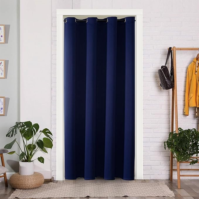 ChrisDowa Blackout Door Curtains for Doorway Privacy, Grommet Closet Curtains for Bedroom Closet Door, Thermal Insulated Doorway Cover Room Divider Drapes (1 Panel, Navy Blue, 34 x 80 Inch)