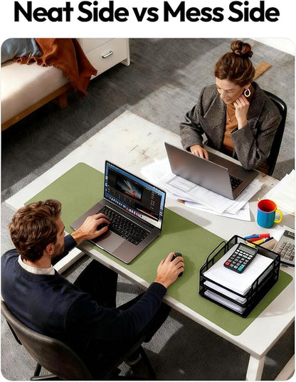 YSAGi Leather Desk Protector, Office Mat, Large Mouse Mat, Non-Slip PU Leather Blotter, Laptop Pad, Waterproof Writing Pad for Office and Home (Green, 35.4" x 17")