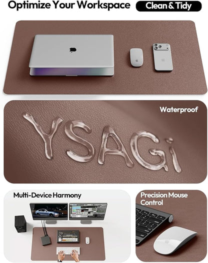 YSAGi Leather Desk Protector, Office Mat, Large Mouse Mat, Non-Slip PU Leather Blotter, Laptop Pad, Waterproof Writing Pad for Office and Home (Chocolate, 31.5" x 15.8")