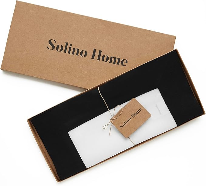 Solino Home Linen Table Runner 48 Inches - 100% Pure Linen Black and White Table Runner 14 x 48 Inch Ideal for Dresser and Coffee Tables - Fall, Autumn, Winter, Holiday - Contempo