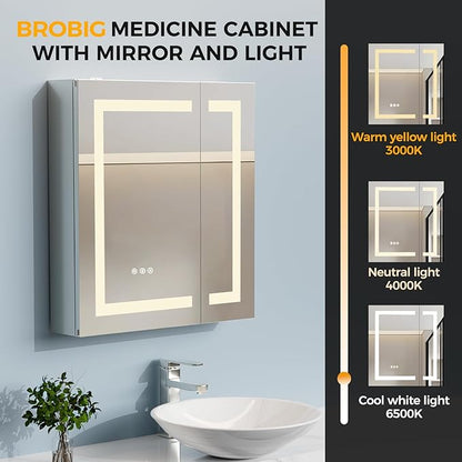 LED Bathroom Mirror 30 * 26 Stepless Dimmable Wall Mirrors with Anti-Fog, Shatter-Proof, Memory, 3 Colors, Memory Function, Water Proof, Decor Vanity Mirror