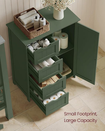 VASAGLE Storage Cabinet with Drawers, Freestanding Floor Cabinet with Door, 11.8 x 21.7 x 32.3 Inches, Adjustable Shelf, for Bathroom, Living Room, Kitchen, Forest Green ULHC041CH01S