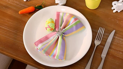 Socomi Easter Spring Cloth Napkins Stripe Linen Napkins Bulk Washable Cotton Napkins 17"x17" for Wedding Party Bridal Baby Shower Birthday Table Decorations Set of 6