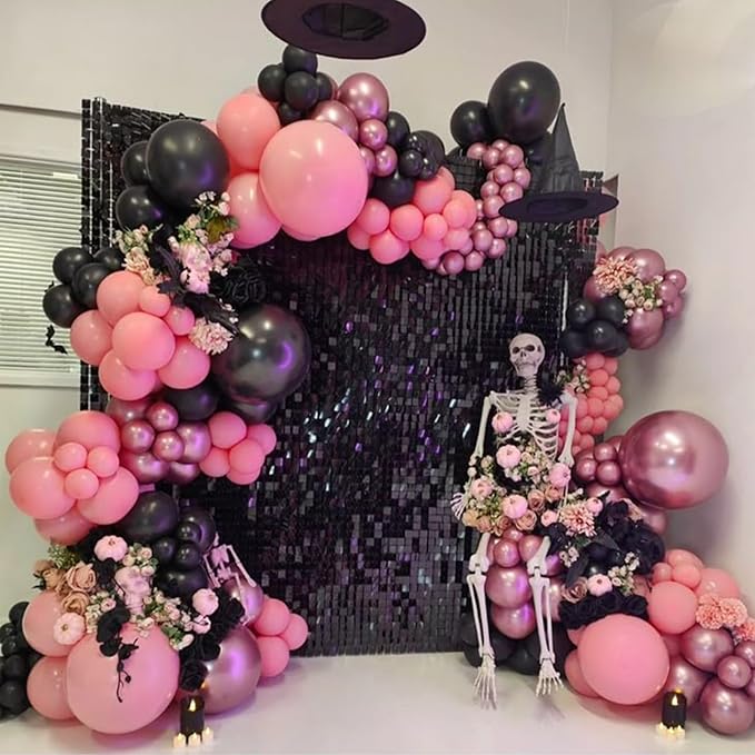 Black Shimmer Wall Backdrop 24 Pcs - 4x6ft Glitter Sequin Photo Booth Background for Wedding Birthday Party Anniversary Decor, Reusable & Easy to Install with Zip Ties Included