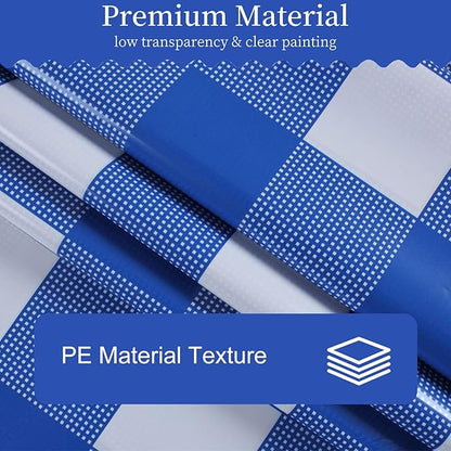 3 Packs Blue and White Checkered Tablecloth 54x108 Inches Rectangle Gingham Tablecloth Disposable Plastic Waterproof Table Cover for Outdoor Picnic Kitchen and Birthday Party