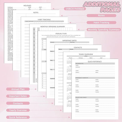 Daily Planner 2026 (8.5" x 11") - Weekly & Monthly Planner (Jan. 2026 - Dec. 2026), Column View Calendar Organizers, Hardcover Agenda Book with Tabs for Office & School, Pink