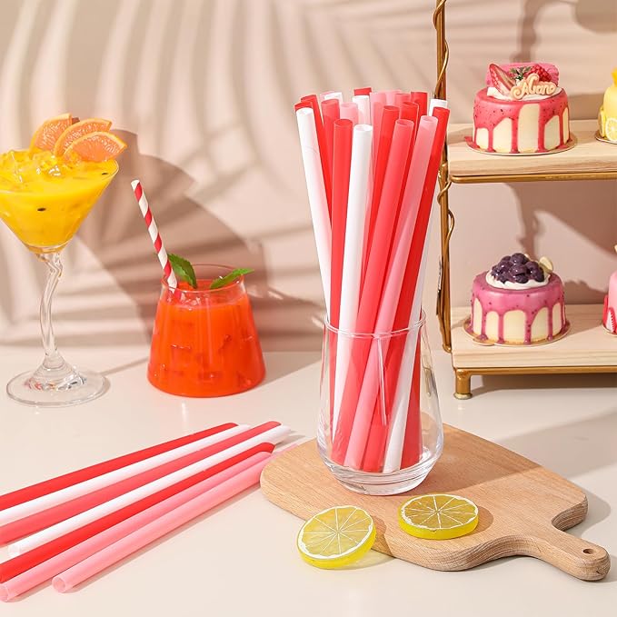 Tessco for you Jumbo Smoothie Straws Bulk Large Plastic Disposable Bubble Tea Straws Wide-Mouthed Individually Wrapped for Tall Homemade Milkshakes Drinking(9.84 Inch,Red,600 Pcs)