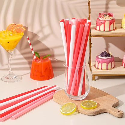 Tessco for you Jumbo Smoothie Straws Bulk Large Plastic Disposable Bubble Tea Straws Wide-Mouthed Individually Wrapped for Tall Homemade Milkshakes Drinking(9.84 Inch,Red,600 Pcs)