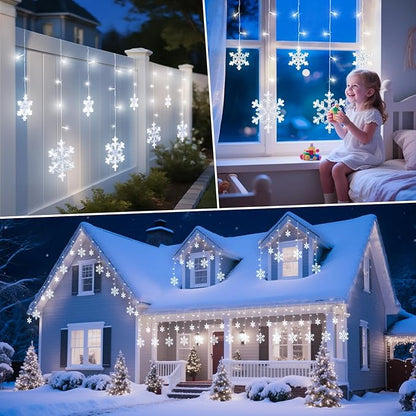 Minetom 2 Pack 13 ft 192 LED Snowflake Lights, Christmas Icicle Lights with 16 Drops, 12 Modes and Timer, IP65 Waterproof Connectable Christmas Light for House Window Indoor Outdoor, White