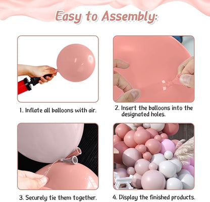 Dusty Pink Balloon Arch Kit,122Pcs Blush Pink Dusty Rose Pink Light Mauve Balloons for Women Girl Boho Bridal Wedding Baby Shower Anniversary Engagement Graduation Birthday Party Decorations