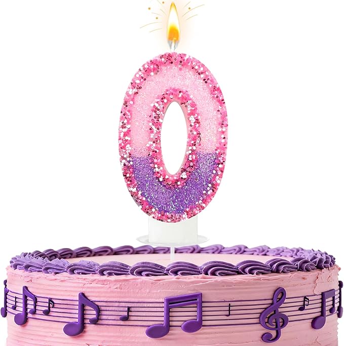 Birthday Number Candles for Cake, Pink Purple Glitter Number Candles for Cake Toppers, Ideal Birthday Parties Cake Decor, Wedding Anniversary and Other Celebrations (0 Candle)