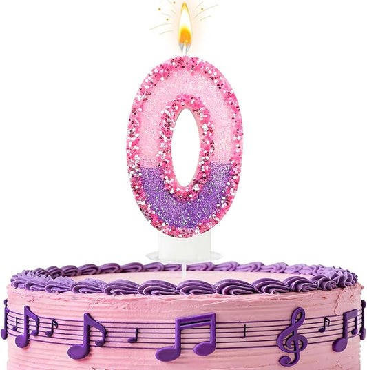 Birthday Number Candles for Cake, Pink Purple Glitter Number Candles for Cake Toppers, Ideal Birthday Parties Cake Decor, Wedding Anniversary and Other Celebrations (0 Candle)