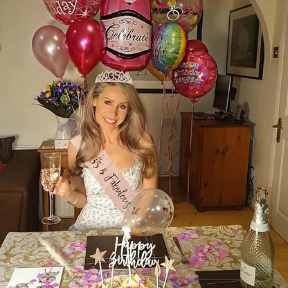 CIEHER 35th Birthday Crown & Sash Set + Tiara, Fabulous 35th Decorations & Gifts