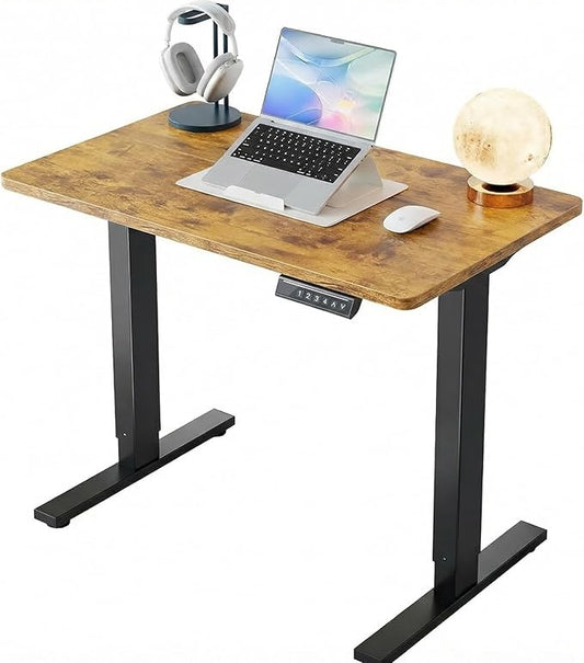 HUANUO 32" Small Electric Standing Desk Adjustable Height, 4 Memory Height Settings, Sit Stand Up Desk for Home Office & Computer Workstation, Vintage Brown