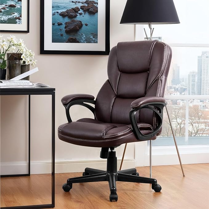 Furmax Office Executive Chair High Back Adjustable Managerial Home Desk Chair, Swivel Computer PU Leather Chair with Lumbar Support (2, Brown)