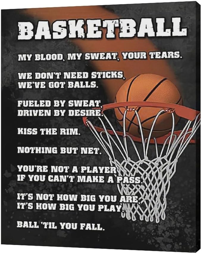 Basketball Wall Art, Basketball Life Lessons Pictures Wall Decor, Sports Quotes Canvas Prints Painting, Framed Artwork Office Home Decor For Bathroom Bedroom Dining Living Room 20L" x 16W"