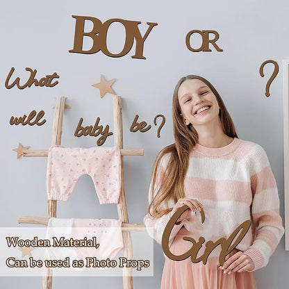 Large Wooden Gender Reveal Party Decorations Decals for Backdrop Boy or Girl What Will Baby Be Signs Oh Baby Shower Balloon Arch Stickers He or She Letters Sign Pregnancy Party Banner Photo Props