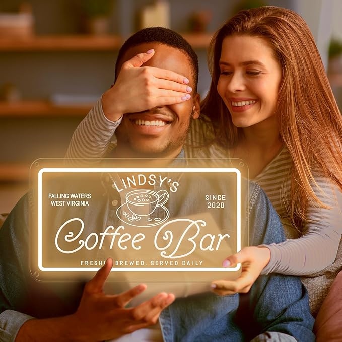 Custom Coffee Bar Neon Sign, Personalized LED Neon Lights for Wall Decor, Handmade 3D Art Coffee Bar Light up Signs Night Lamp for Coffee Bars/Station/Shops Kitchen Cafe Decoration