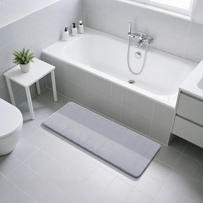 Yimobra Bathroom Runner 55"x24", Non Slip Memory Foam Bath Mat, Super Soft Water Absorbent Hallway Carpet, Machine Washable Rug for Vanity Tub Shower, Silver