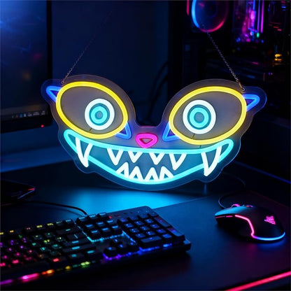Tiger Neon Sign, Fierce Animal Wall Light, Blue Pink Yellow LED Art, Fantasy Game Room Light (11.2"x16.5")