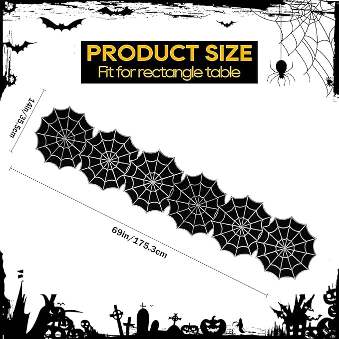 Joyfol Day Halloween Table Runner 14 x 69 Inch, Embroidered Spider Web Table Runners, Black Fireplace Mantel Scarf, Halloween Table Decorations for Parties Gothic Scary Nights