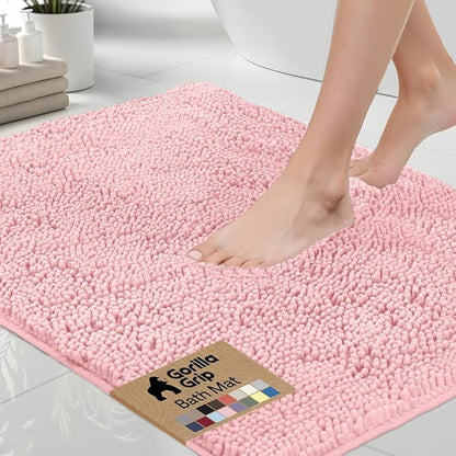 GORILLA GRIP Bath Rug Mat 44x26, Soft Absorbent Chenille, Quick Dry Microfiber Mats, Rubber Backing Washable Shower Floor Rugs, Bathmat Runner, US Designed Bathroom Home Decor Accessories Light Pink
