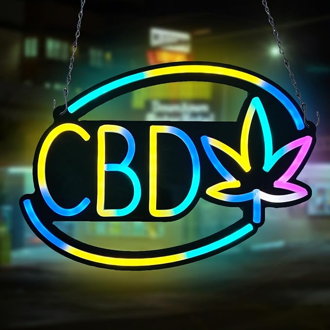 CBD-LED Neon Sign for Business,16x11 inch Vape Smoke Shop Sign RGB Bright Led for Window Wall Door VapeSmoke Store