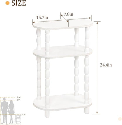 MaxSmeo Narrow Side Table, Small End Table with 3-Tier Open Shelf, Slim Bedside Table Nightstand for Small Spaces, Bedroom, Living Room (White)
