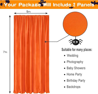 Hiasan Orange Backdrop Curtains for Parties, Polyester Photography Backdrop Drapes for Family Gatherings, Wedding Decorations, 5ftx7ft, Set of 2 Panels