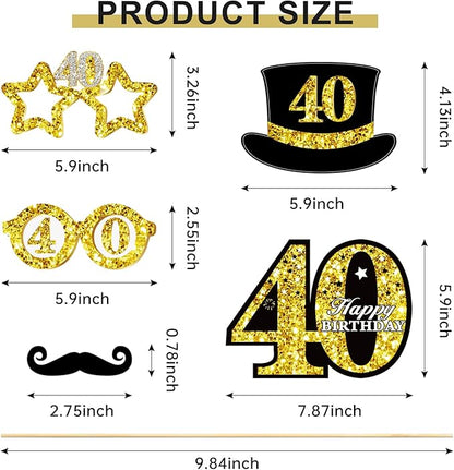 30Pcs 40th Birthday Decoration Photo Booth Props for Men Women, Funny Black Gold Vintage 1985 40th Birthday Props Kit with Sticks Party Supplies, Cheers to 40 Bday Photo Props Sign Decor