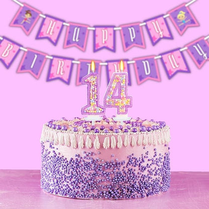 Purple Birthday Candles - Number 14 Candle, Colorful Macaron Candles, 14 Birthday Decorations for Girls, Purple Cake Decorations, Theme Party Supplies