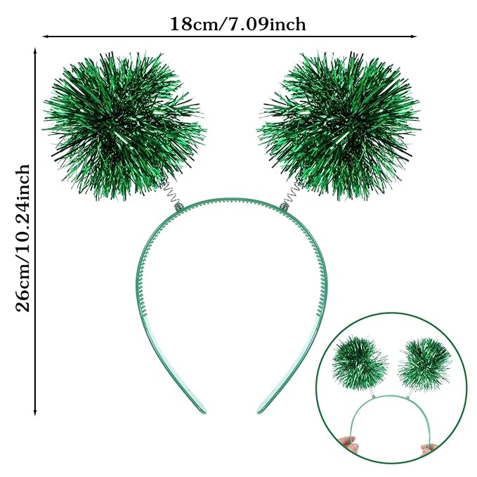 Pompom Headband,Green Headbands with Fluffy Balls, Pom Pom Headbands, for Fancy Dress Cosplay Hair Jewelry Accessories for Women Girls Party Birthday