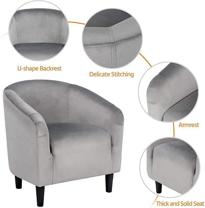 Yaheetech Barrel Chairs, Furry Accent Chairs with Soft Padded Armrest for Living Room Bedroom Waiting Room Office, Set of 2, Gray