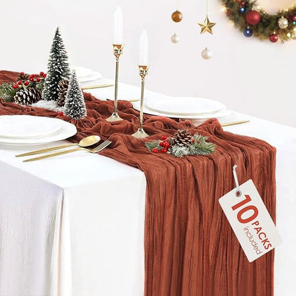 10 Pack Christmas Table Runner Terracotta Cheesecloth Table Runners 35x120 Inch, 10FT Rustic Burnt Orange Cheese Cloth Table Runner for Wedding Bridal Shower Baby Shower Birthday Holiday Decor