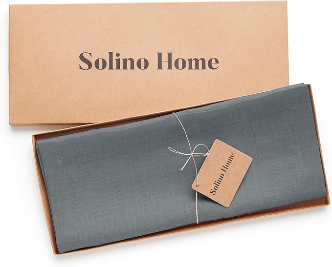 Solino Home Linen Table Runner 120 Inches Long - 100% Pure Linen Dark Grey Dining Table Runner 14 x 120 Inch for Fall, Autumn, Winter - Fete