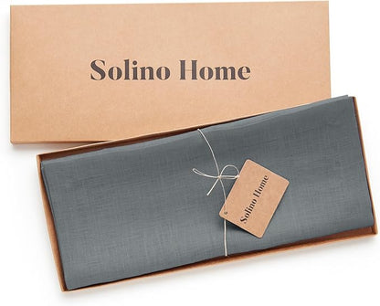 Solino Home Linen Table Runner 120 Inches Long - 100% Pure Linen Dark Grey Dining Table Runner 14 x 120 Inch for Fall, Autumn, Winter - Fete