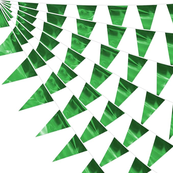 65FT Green Glitter Triangle Pennant Banner Flag Metallic Bunting Fabric Garland for Christmas Graduation Safari Birthday Tropical Jungles Wedding Bachelorette Engagement Party Decoration Supplies