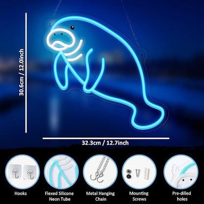Manatee Neon Sign, Dimmable Wall Decor Light. Birthday Party Decorations for Home, Patio, Garden, Bars, Restaurants, Hotels, Stores, Clubs, Gift for Friends Family and Kids