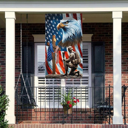FLAGWIX American Flag-Patriotic Eagle Veteran Kneeling Soldier Christ Cross Memorial Day American Flag MLN2793F, House Flag (29.5" x 39.5")-USA Flags Premium Polyester-Decorative Indoor Outdoor Flag