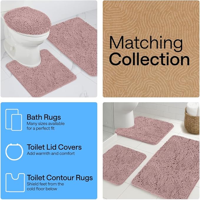 GORILLA GRIP Bath Rug Mat 44x26, Soft Absorbent Chenille, Quick Dry Microfiber Mats, Rubber Backing Washable Shower Floor Rugs, Bathmat Runner, US Designed Bathroom Home Decor Accessories Dusty Rose