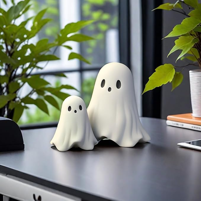 Halloween Ghost Figurine - Spooky Resin Ghost Statue, Cute Finger Ghost Ornaments, Perfect for Indoor & Porch Decor (B)