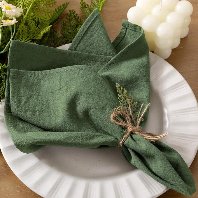 Socomi Cloth Napkins Green Fall Thanksgiving Washable Reusable Bulk Linen Cotton Napkins Set of 6 17"x17" for Wedding Party Bridal Baby Shower Birthday Dining Table Decorations
