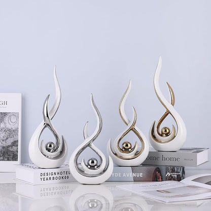 2PCS Abstract Art Ceramic Sculptures, Modern Decor Figurines for Living Room Decorative Objects, Sculptures Home Decor Set for Table, TV Stand, Entryway, Bookshelf Display (White Gold)