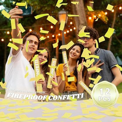 Confetti Cannon Yellow Biodegradable Confetti Poppers 12Pack Party Poppers Shooters Yellow Sticks for Wedding Graduation Engagement Anniversary Bridal Shower Valentines Day Birthday