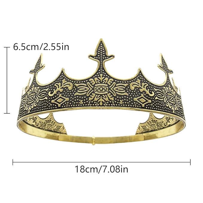 Generic King Crowns for Men, Theme Party Metal Hair Band for Men Headband Black Headbands (Pale Gold)